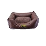 Luxury Faux Leather Dog Bed - Small Brown With Brown Cord Inner Cushion 27" x 21" x 12"